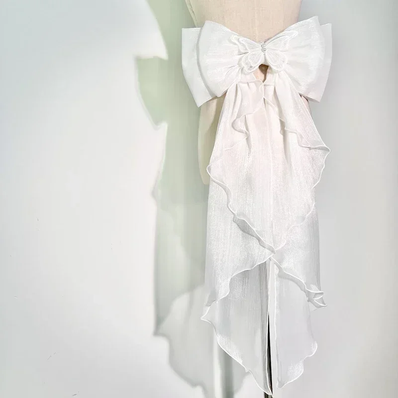 Wedding Dress Supply - Trailing Bow Shiny Silk Double Layer