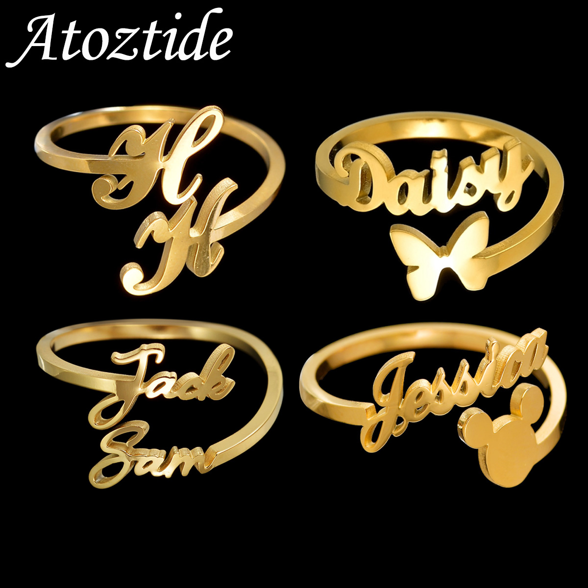 Wedding Zone - Atoztide Personalized Custom Names Rings for