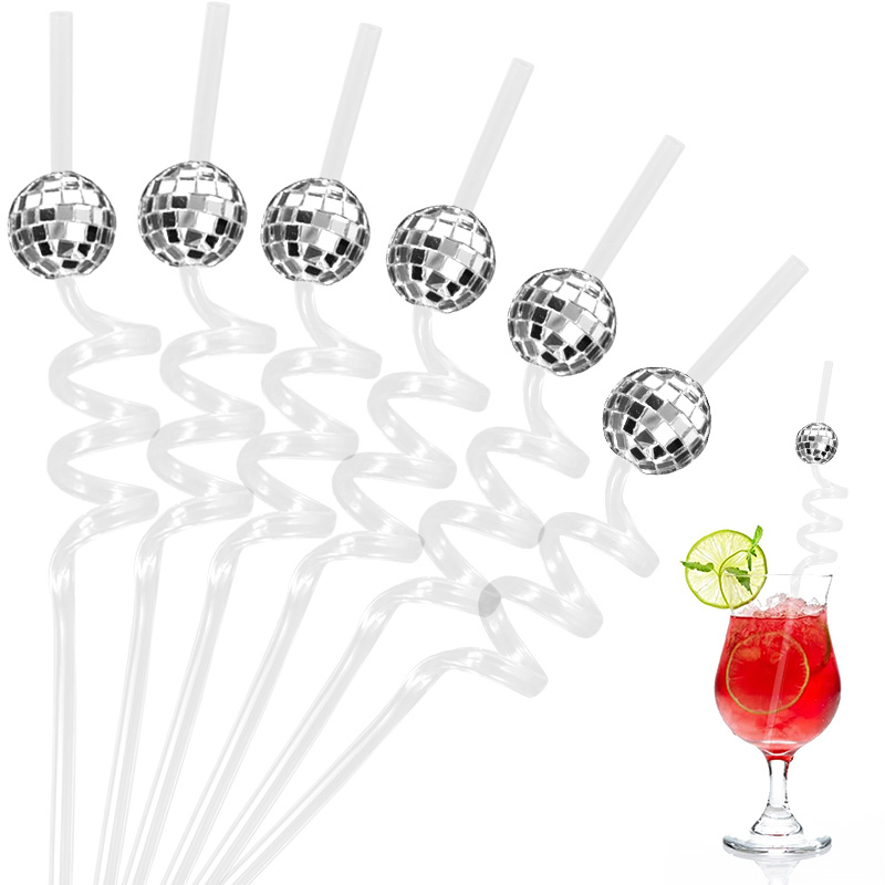 Wedding Fountain - 6pcs Mirror Disco Ball Straws 70s