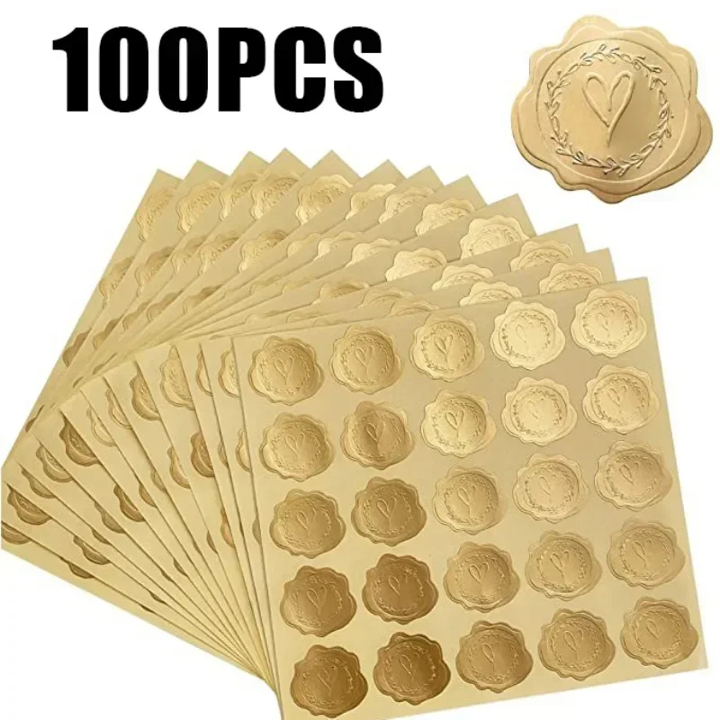 Wedding Sutra - 25/100Pcs Gold Embossed Heart Sticker Thank