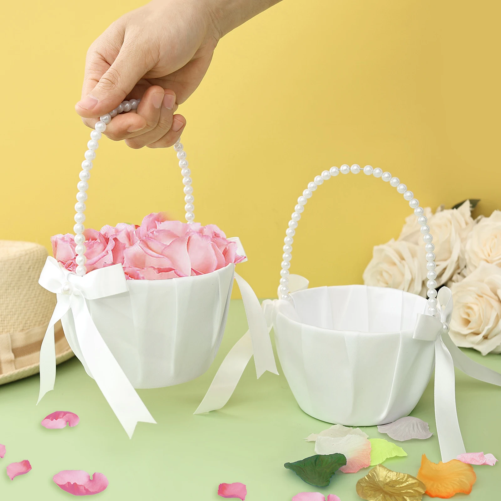 Wedding Ceremony Supply - 2Pcs Wedding Flower Girl Basket Bowknot