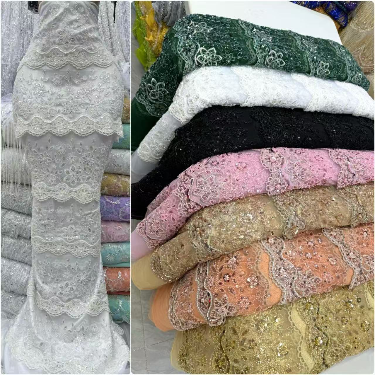 Wedding Dress Supply - African Beaded Lace Fabric High-Quality Nigerian