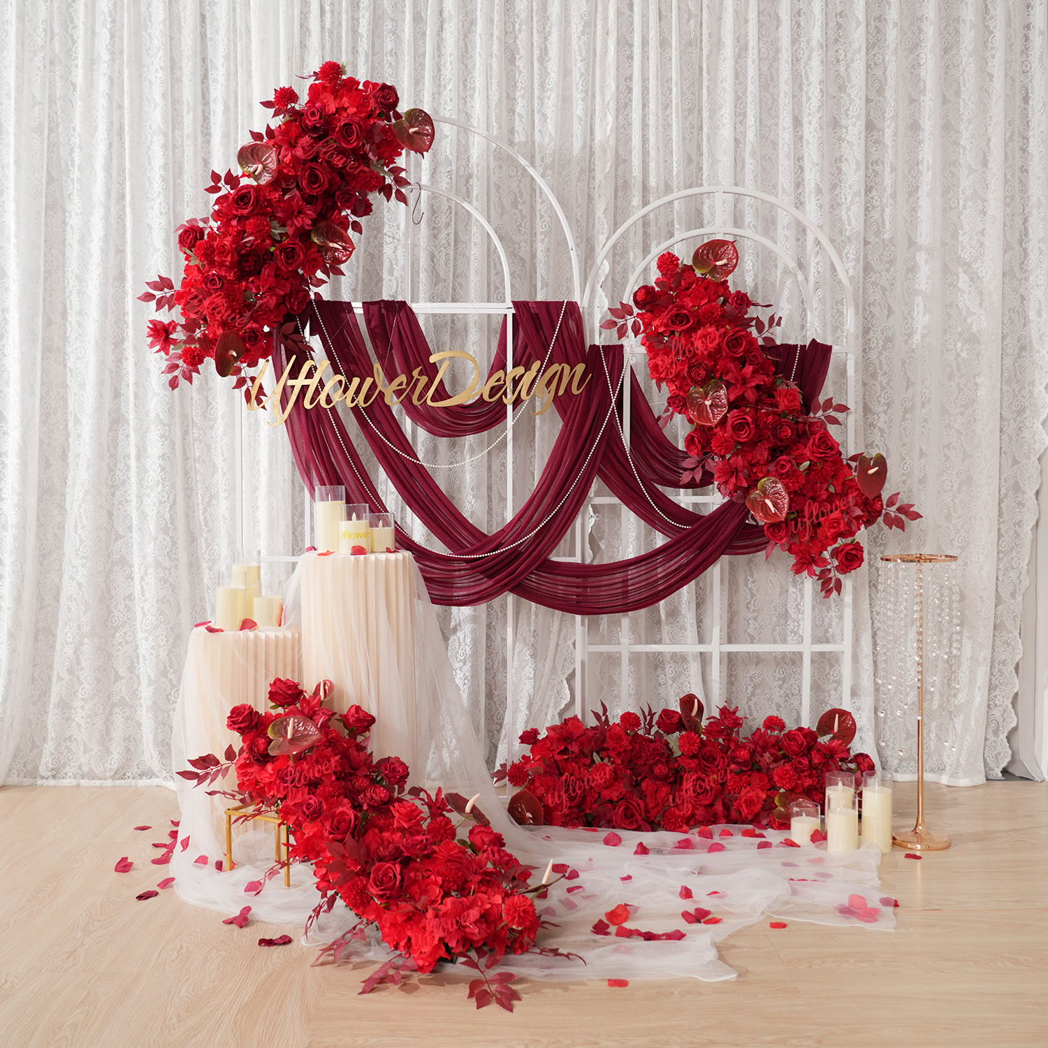 Uflower Red Flower Row Wedding - Wedding Arch Flower 评论和价格