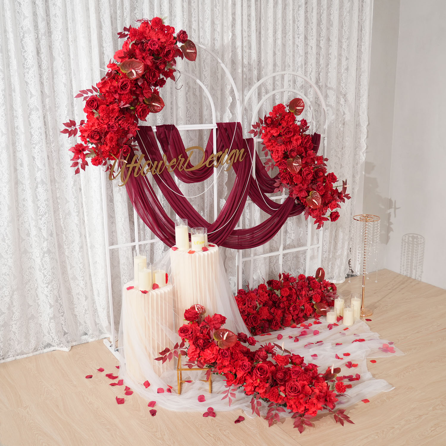 Uflower Red Flower Row Wedding - Wedding Arch Flower 评论和价格