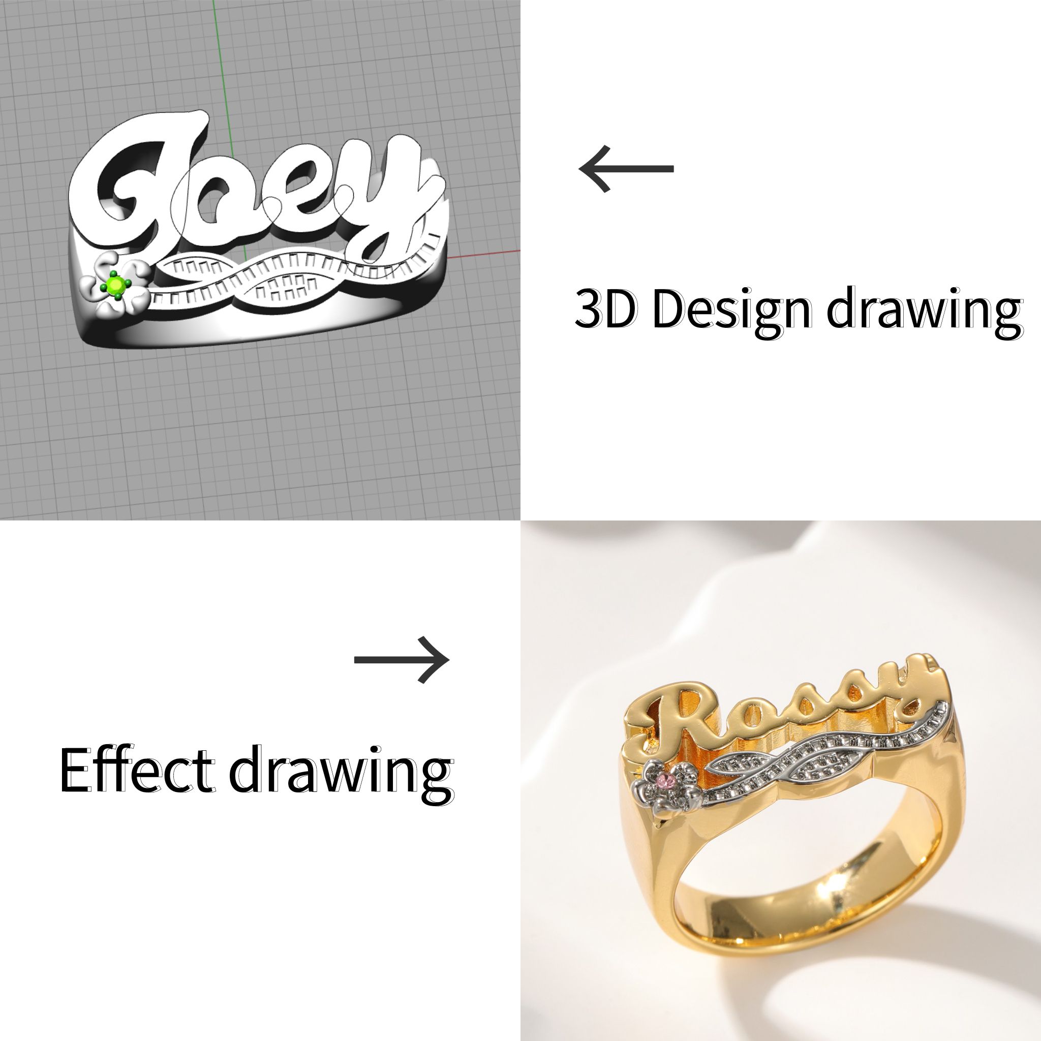 3D Name Ring Custom Diamond Na - Wedding Zone 评论和价格