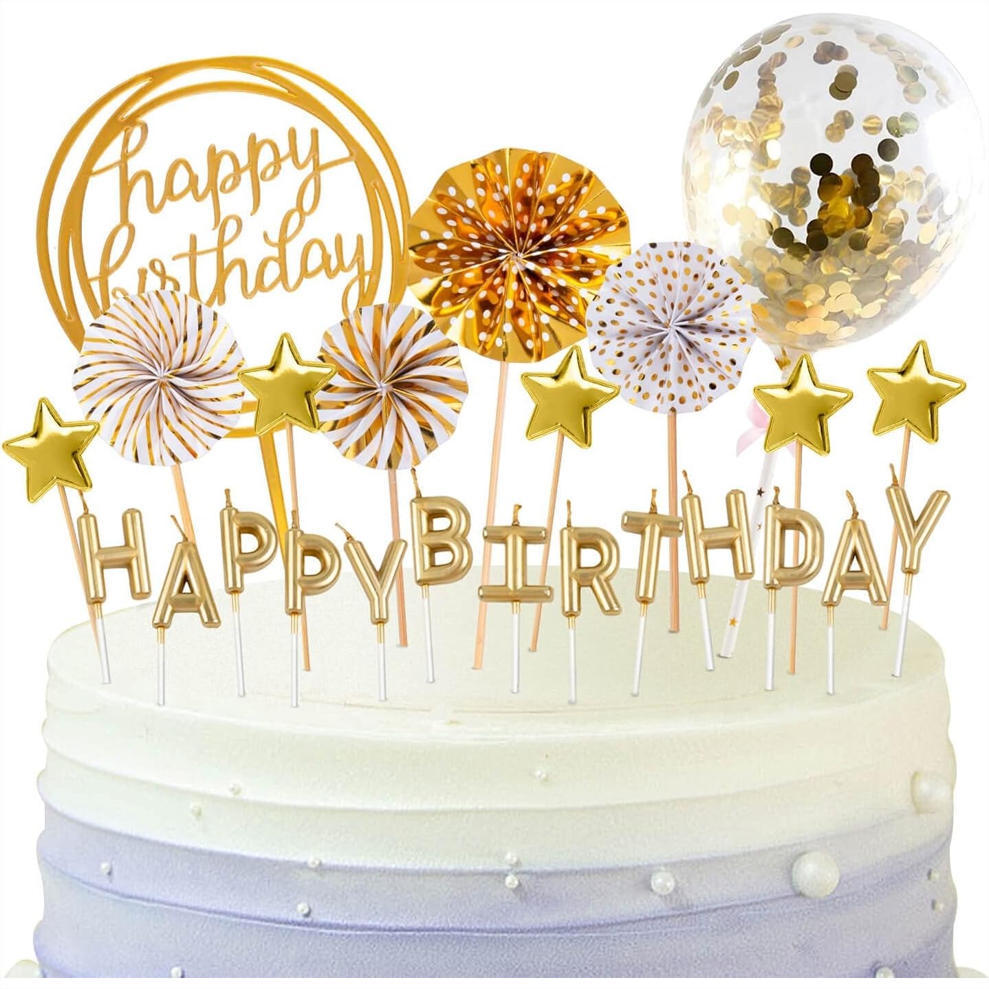 Gold Birthday Candles Set with - Confetti Balloon Set 评论和价格