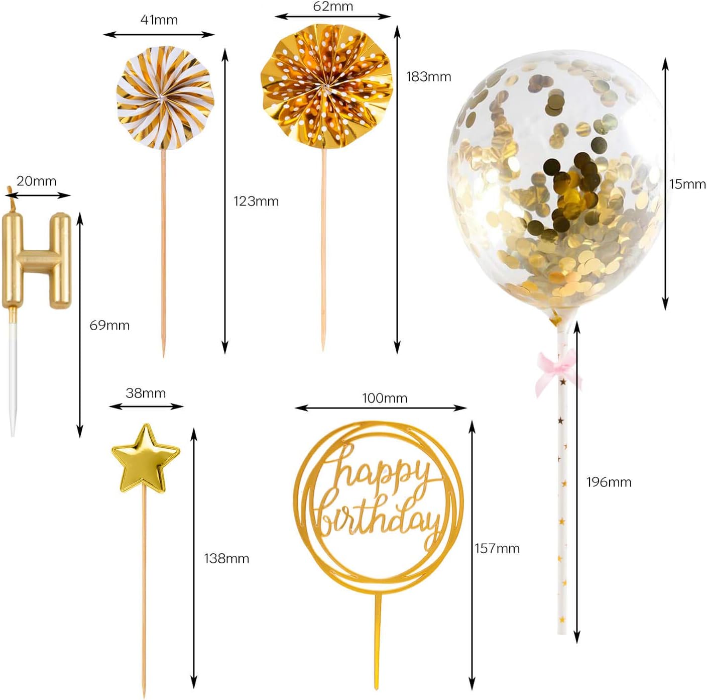 Gold Birthday Candles Set with - Confetti Balloon Set 评论和价格