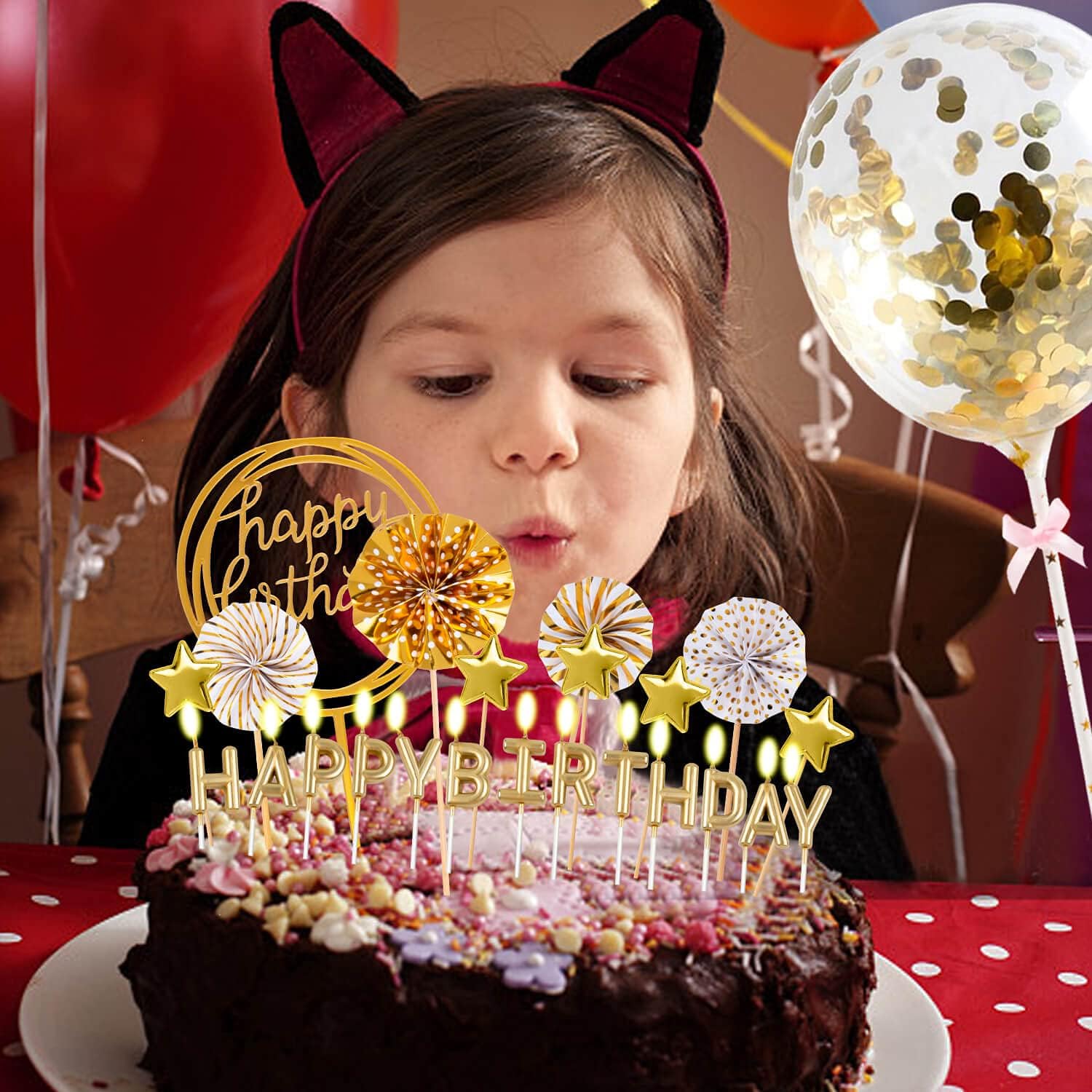 Gold Birthday Candles Set with - Confetti Balloon Set 评论和价格