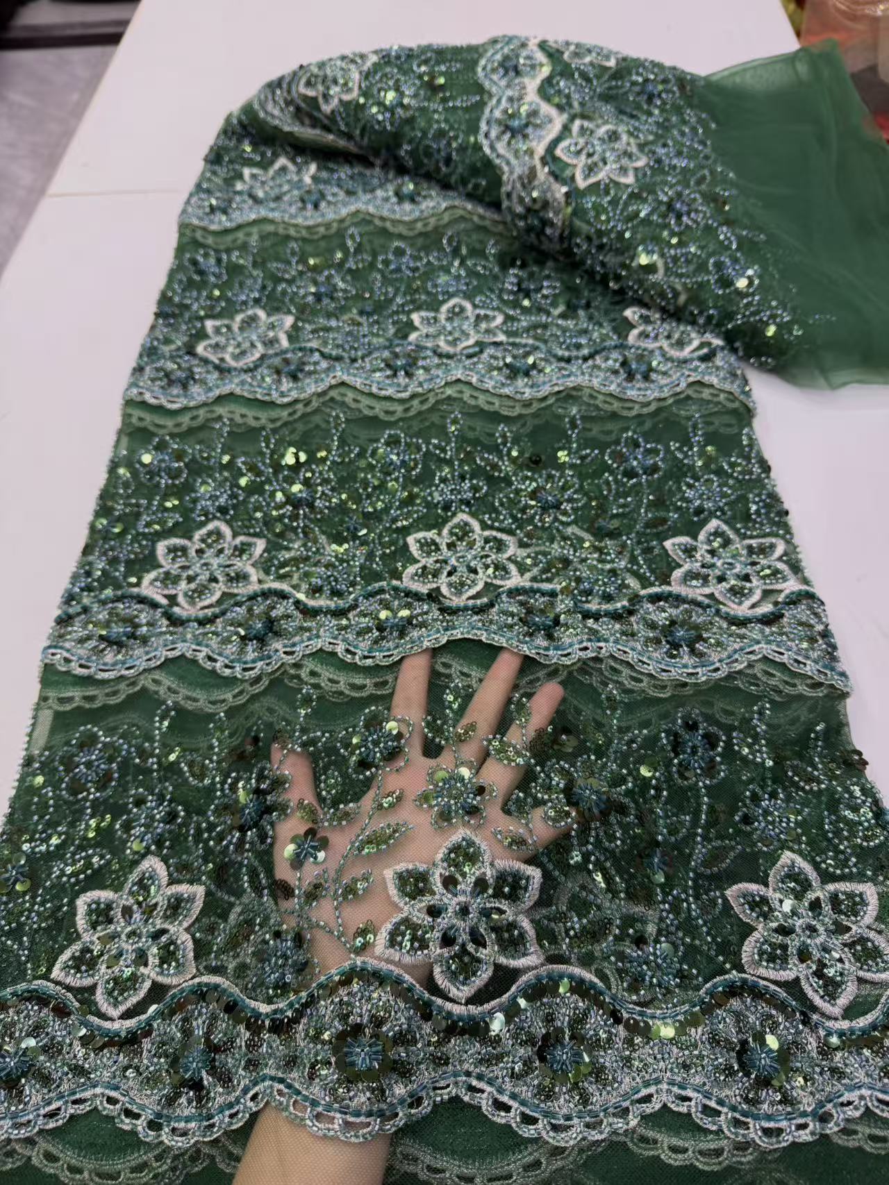 African Beaded Lace Fabric Hig - Wedding Dress Supply 评论和价格