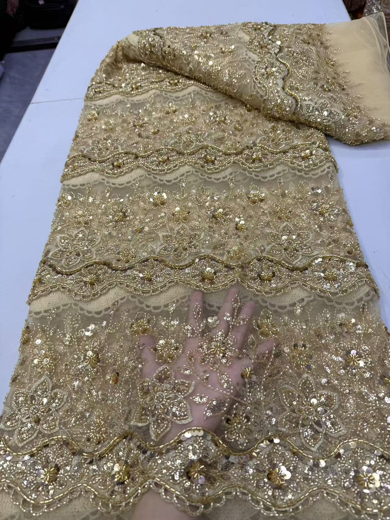 African Beaded Lace Fabric Hig - Wedding Dress Supply 评论和价格